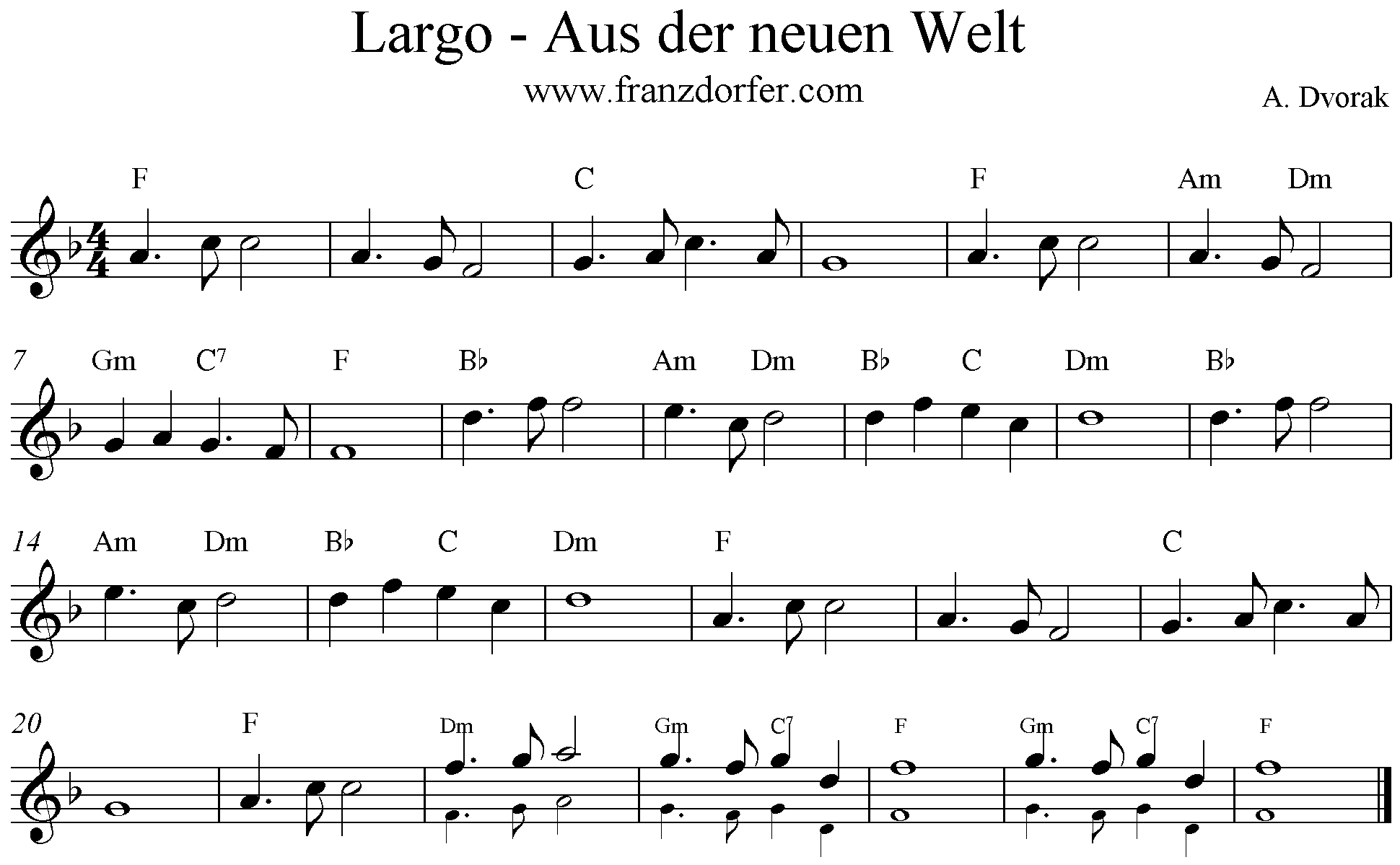 Noten Largo Aus der neuen Welt